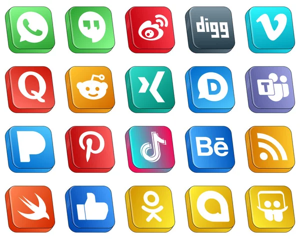 Isometric Icons Top Social Media Pack Pinterest Video Microsoft Team — Stok Vektör