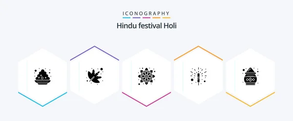 Holi Glyph Icon Pack Including Powder India India Color Fireworks — Διανυσματικό Αρχείο