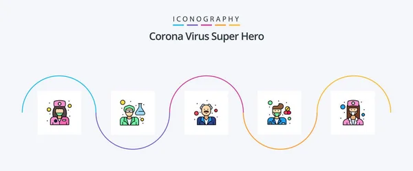 Corona Virus Super Hero Line Filled Flat Icon Pack Including — Vettoriale Stock