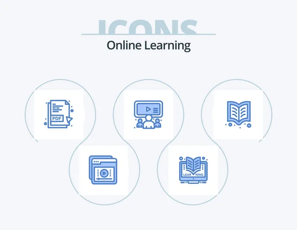 Online Learning Blue Icon Pack Icon Design Book User Online — Wektor stockowy