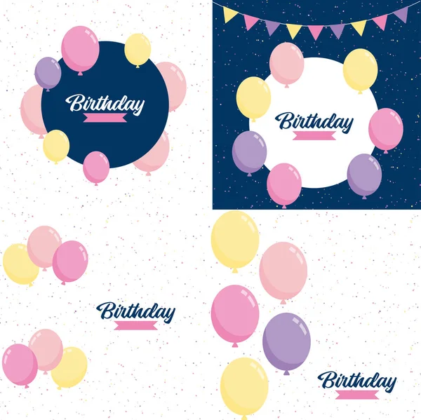 Vector Illustration Ahappy Birthday Celebration Background Balloons Banner Confetti Greeting — Vetor de Stock