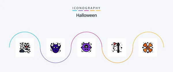 Halloween Line Filled Flat Icon Pack Including Crossed Bone Animal — Stok Vektör