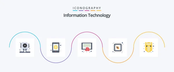 Information Technology Flat Icon Pack Including Processing Chip Mobile Central — Vector de stock