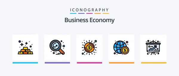 Economy Line Filled Icon Pack Including Money International Economic Finance — стоковый вектор