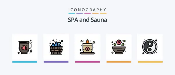 Sauna Line Filled Icon Pack Including Lotus Lotus Creative Icons — Stock Vector