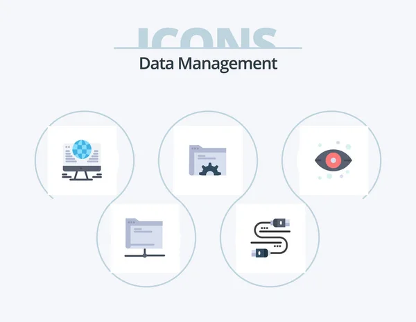 Data Management Flat Icon Pack Icon Design Eye Folder Share — Stok Vektör