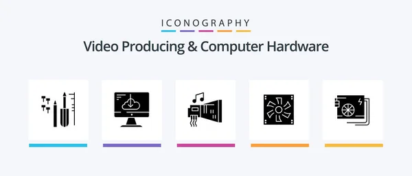 Video Producing Computer Hardware Glyph Icon Pack Including Device Compter — Stock vektor