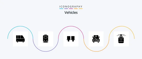 Vehicles Glyph Icon Pack Including Disabled Travel Car Forklift Truck — Stok Vektör