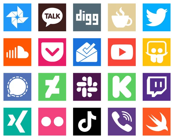High Quality Social Media Icons Mesenger Slideshare Soundcloud Video Inbox — Stok Vektör