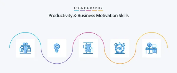 Productivity Business Motivation Skills Blue Icon Pack Including Sound Mute — Stockový vektor