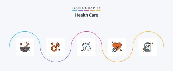 Health Care Line Filled Flat Icon Pack Including Checkmark Dental — Image vectorielle