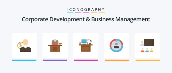 Corporate Development Business Management Flat Icon Pack Including Monitor Desk — Image vectorielle