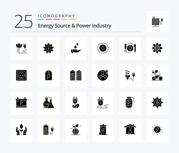 Energy Source Power Industry Solid Glyph Icon Pack Including Energy — Vettoriale Stock