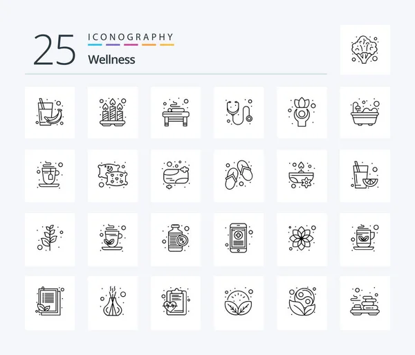 Wellness Line Icon Pack Including Exercise Medicine Tray Hospital Spa — Stockvector