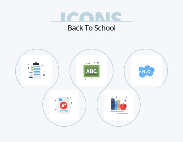 Back School Flat Icon Pack Icon Design Cloud Preschool Apple — Vettoriale Stock