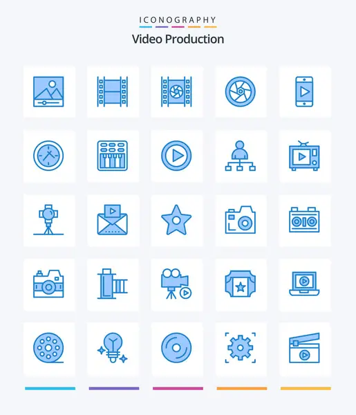 Creative Video Production Blue Icon Pack Cinema Time Movie Cinema — Stockový vektor