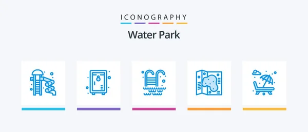 Water Park Blue Icon Pack Including Park Sun Bed Swimming — Stock Vector
