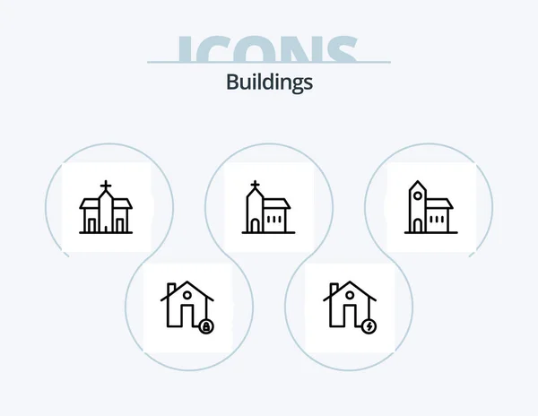 Buildings Line Icon Pack Icon Design Flag Architecture Hills Percentage — Vetor de Stock