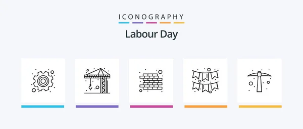 Labour Day Line Icon Pack Including Gear May Light Labor — Stock vektor