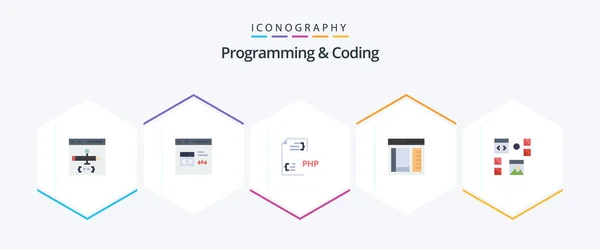 Programming Coding Flat Icon Pack Including Development Design Document Page — Archivo Imágenes Vectoriales