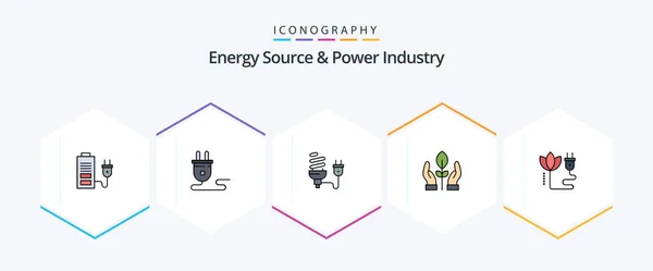 Energy Source Power Industry Filledline Icon Pack Including Hand Conservation — Stockvector