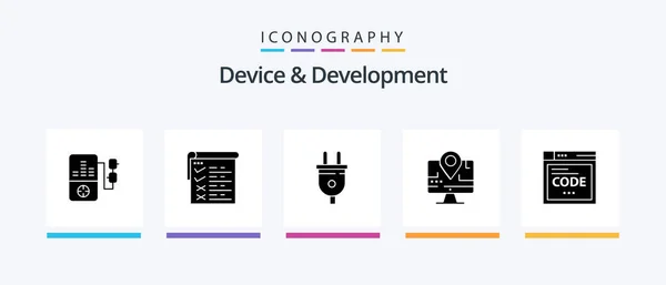 Device Development Glyph Icon Pack Including Code Browser Plug Education — Vetor de Stock