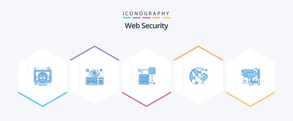 Web Security Blue Icon Pack Including Protection Shield Protection Keyboard — Vettoriale Stock