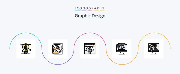Graphic Design Line Filled Flat Icon Pack Including Design Computer — Stockvector