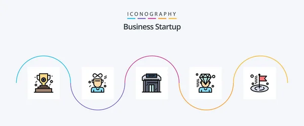 Business Startup Line Filled Flat Icon Pack Including Flag Membership — Διανυσματικό Αρχείο