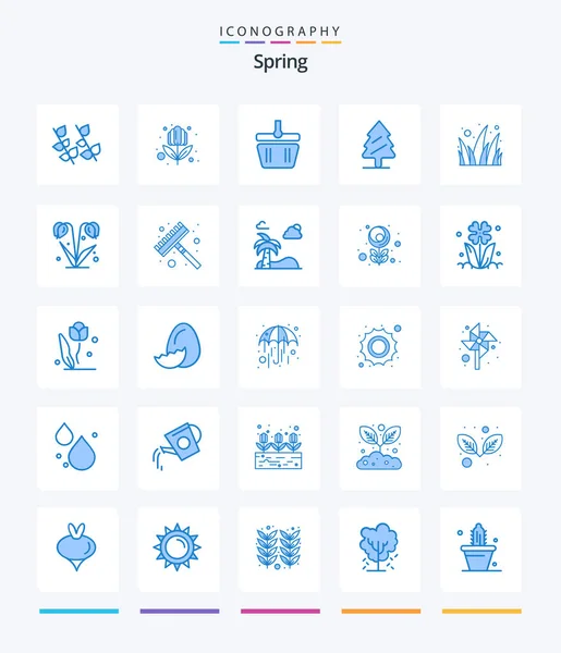 Creative Spring Blue Icon Pack Grass Flowers Cart Tree Pine — Vector de stock