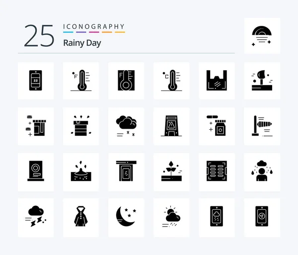 Rainy Solid Glyph Icon Pack Including Tablet Wind Bag Weather — Stock Vector
