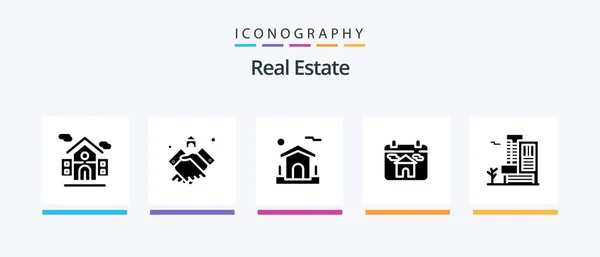 Real Estate Glyph Icon Pack Including Real Estate House Estate — Stockvektor