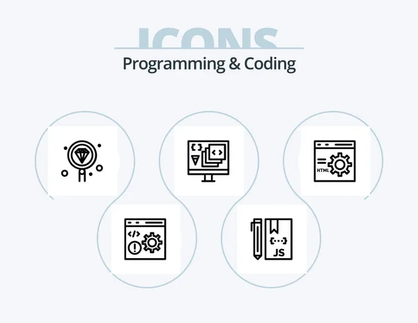 Programming Coding Line Icon Pack Icon Design Develop Code Development — Image vectorielle