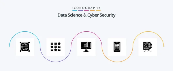 Data Science Cyber Security Glyph Icon Pack Including Data Secure — Stockový vektor