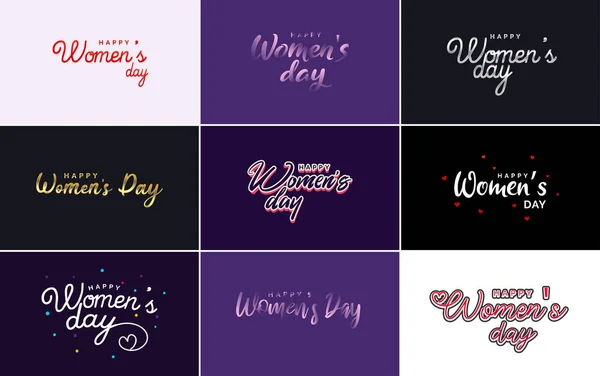 要旨ピンクのラブベクトルデザインのHappy Women Dayロゴ 黒い色は — ストックベクタ