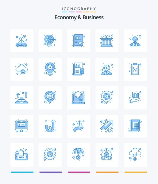 Creative Economy Business Blue Icon Pack Development Chart Capital Bank — Vettoriale Stock