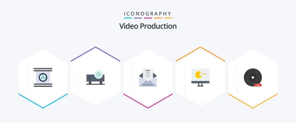 Video Production Flat Icon Pack Including Video Game Slide Projector — Διανυσματικό Αρχείο