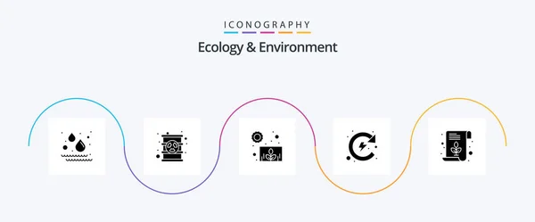 Ecology Environment Glyph Icon Pack Including Leaf Recycling Plant Energy — Stok Vektör