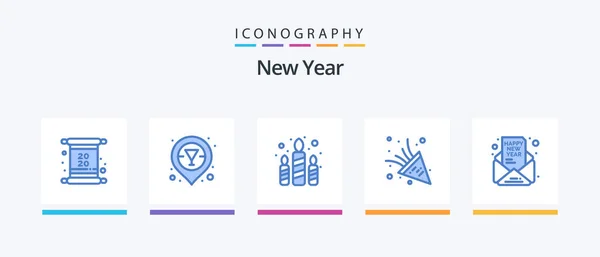 New Year Blue Icon Pack Including New Year Invite Fire — Image vectorielle