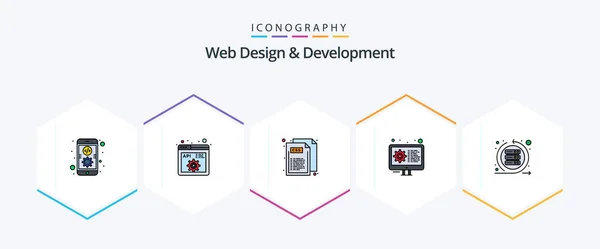 Web Design Development Filledline Icon Pack Including Iteration Settings Code — Stock vektor
