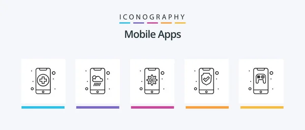 Mobile Apps Line Icon Pack Including Card Video Streaming App — Stok Vektör