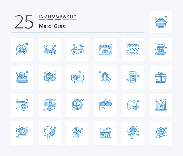 Mardi Gras Blue Color Icon Pack Including Celebration Garland Sun — Stockvektor