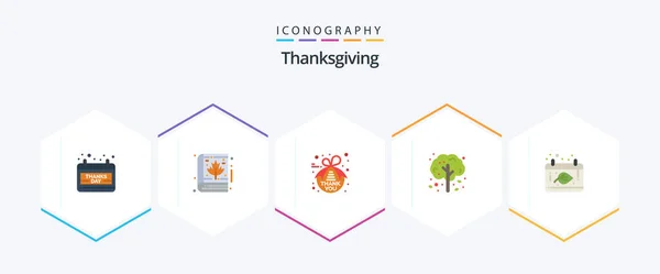 Thanksgiving Flat Icon Pack Including Calendar Tree Note Thanksgiving Apple — Vector de stock
