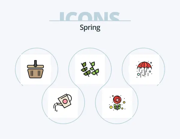 Spring Line Filled Icon Pack Icon Design Tulip Flower Rake — Vector de stock