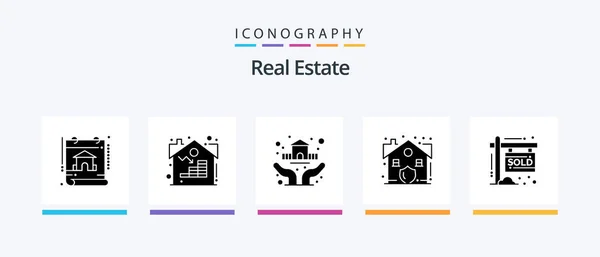 Real Estate Glyph Icon Pack Including Property Security Protection Real — Stockvektor