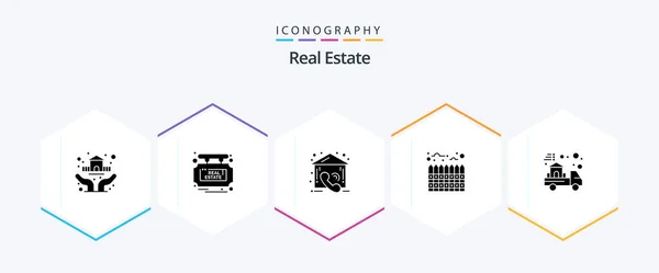 Real Estate Glyph Icon Pack Including Estate Boundary Call Real — Stockvector