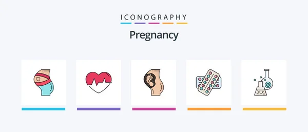 Pregnancy Line Filled Icon Pack Including Baby Vaccine Samples Test — стоковый вектор