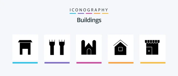 Buildings Glyph Icon Pack Including Shop Institute Building Medieval Building — Stock Vector