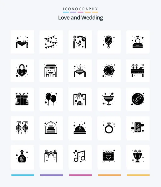 Creative Wedding Glyph Solid Black Icon Pack Diamond Mirror Celebration — Wektor stockowy