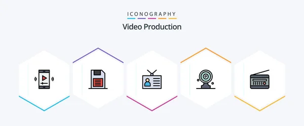 Video Production Filledline Icon Pack Including Media Target Aim Board — Stockový vektor